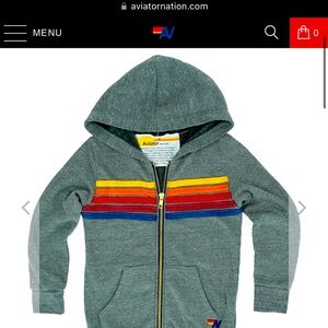 KIDS AVIATOR NATION 5 Stripe Rainbow Hoodie Gray - Size 6/8